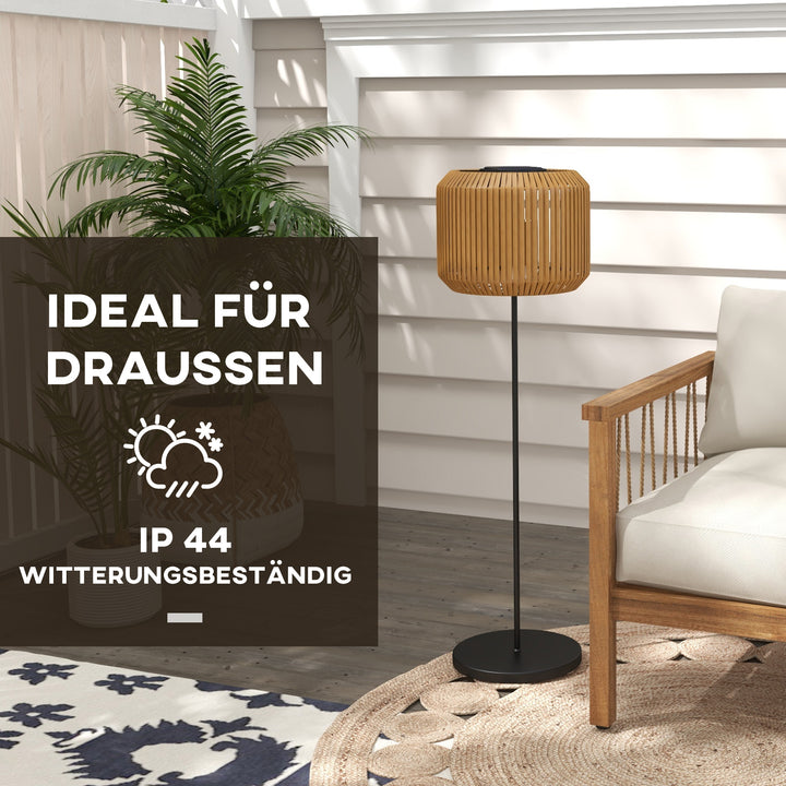 Rattan udendørslampe, solcelledrevet havelampe, automatisk tænding, LED, vejrbestandig, metalramme, Ø34 x 130 cm, sort/gul