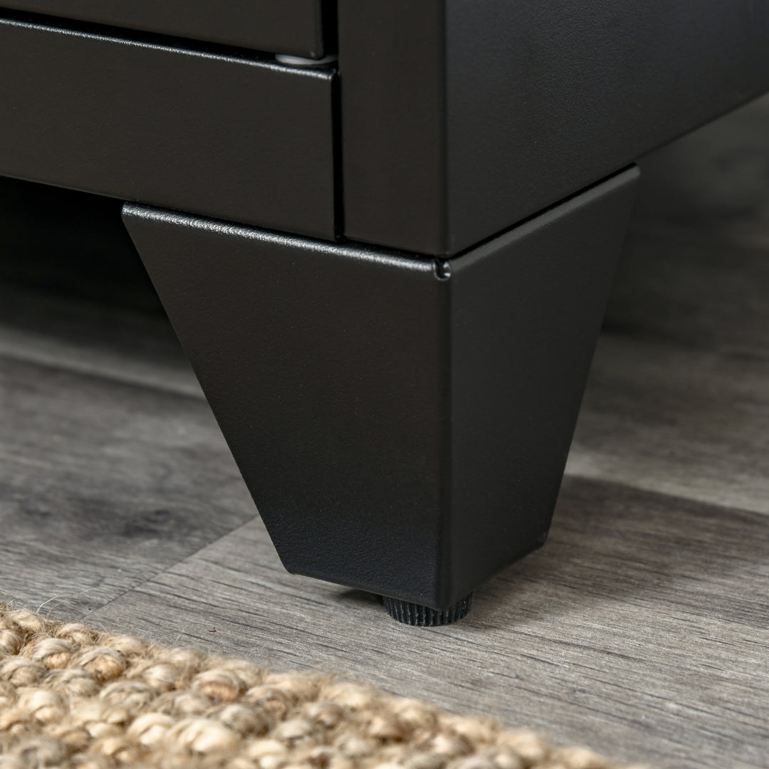 Natbord, sidebord med justerbar hylde, dør, natbord til soveværelse, stue, metal, sort, 50 x 40 x 47,5 cm