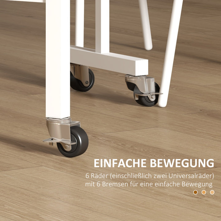 Klapbord på hjul, laptopbord, spisebord, inkl. parkeringsbremse, natur + hvid