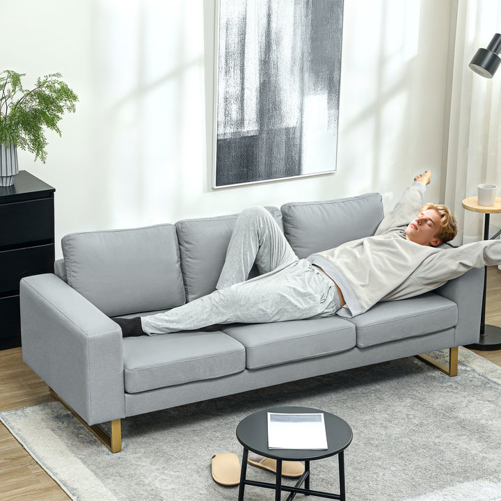 3-Personers sofa, sofa med massivt træstel, metalben, enkelt design, lysegrå