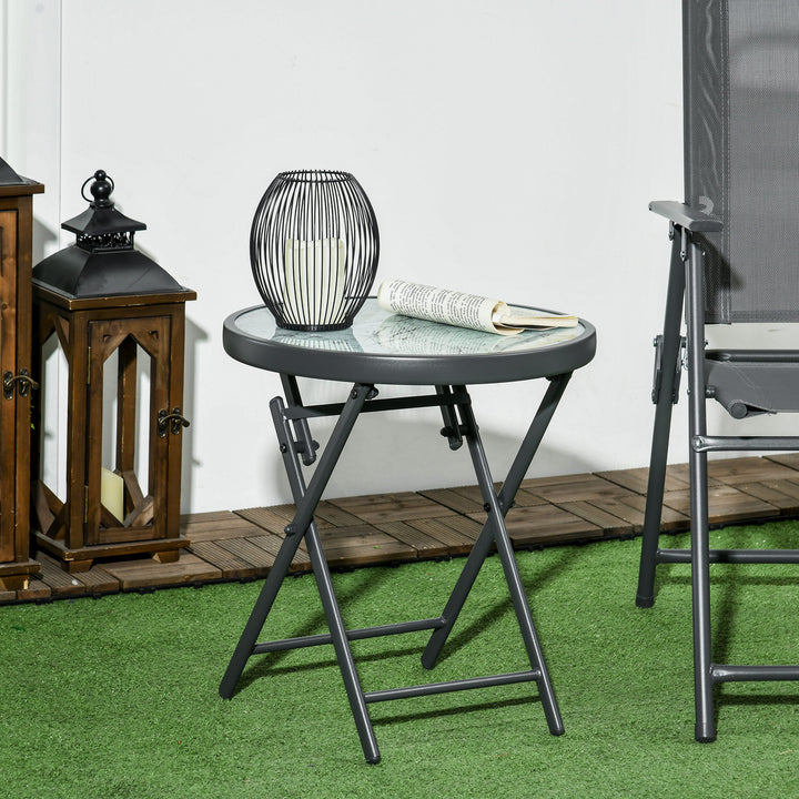Sammenklappeligt sidebord, udendørs klapbord, med bordplade af hærdet glas, til terrasse, 45 x 45 x 50 cm, hvid
