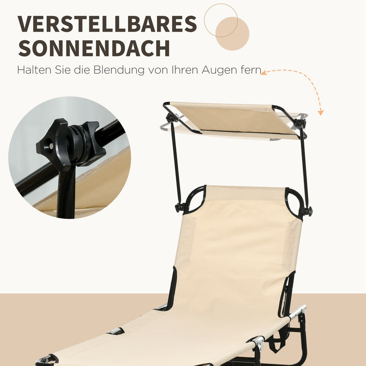 Sæt med 2 foldbare liggestole, havestole med solskærm, 5-positions højdejusterbart ryglæn, brun
