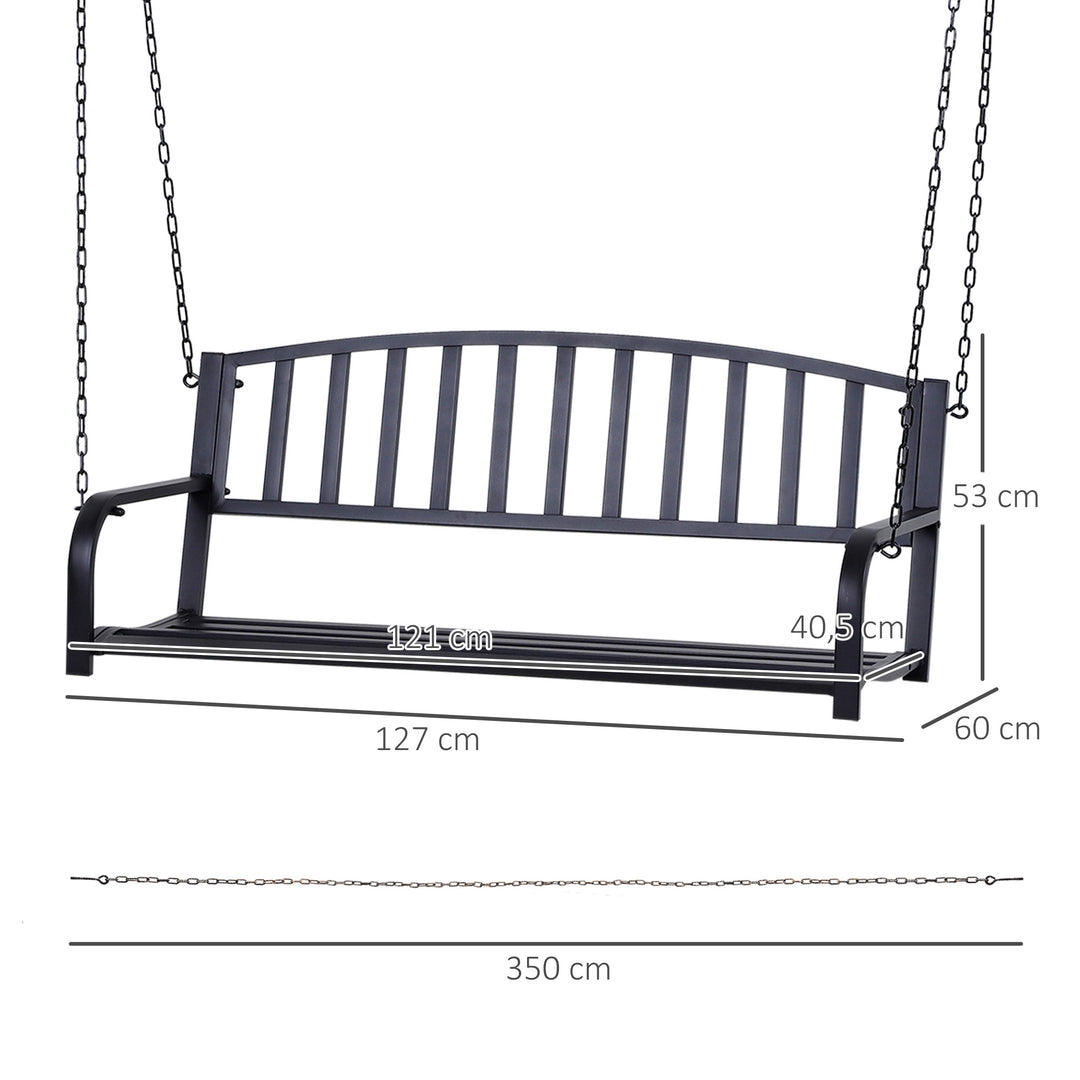Hængebænk, 2-personers havegynge, gyngebænk, Hollywood-gynge, hængebænk med kæder, metal, sort, 127 x 60 x 53 cm