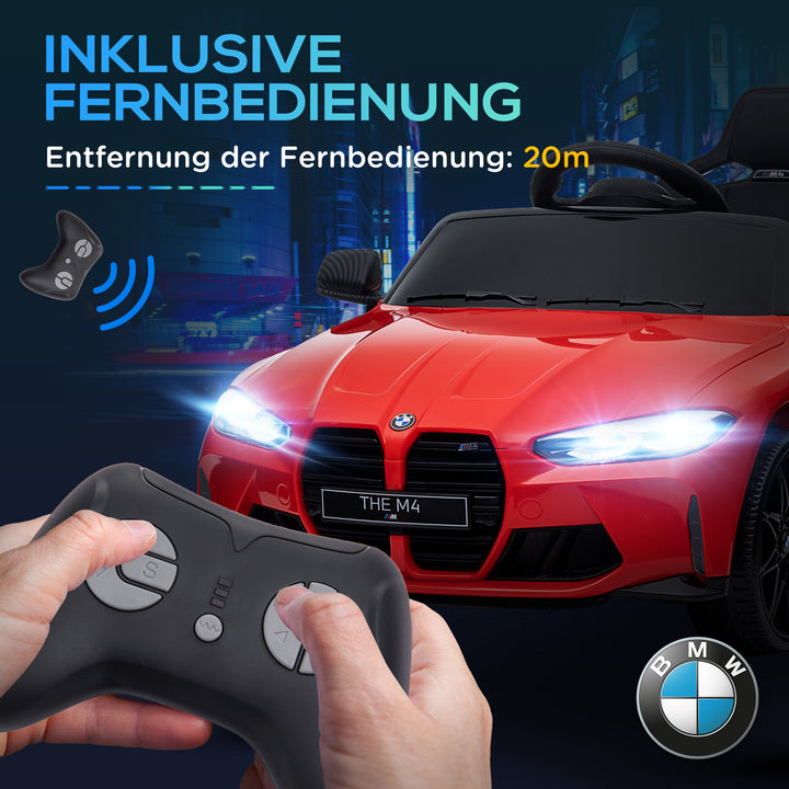 BMW M4 elektrisk børnebil, med lyd og lys, 3-5 km/t, inklusive fjernbetjening, til alderen 3-5, rød