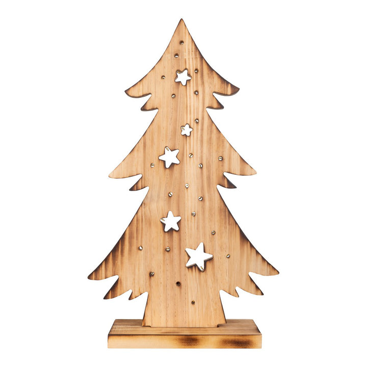 LED Wood Decolum "Fir Tree" lille, lavet af naturligt træ med faste lysdioder, juledekoration til udenfor