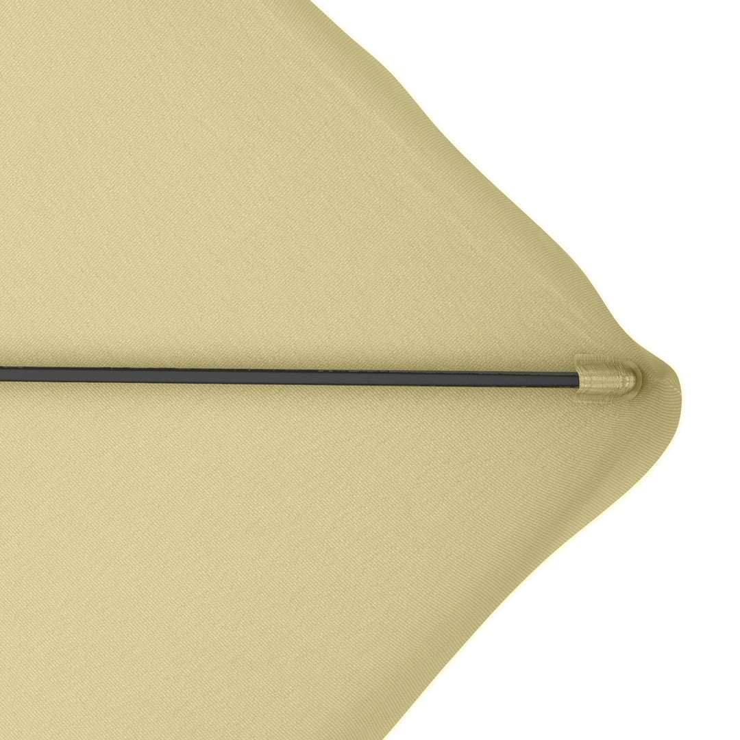 Haveparasol, hængende parasol, dekorativ kant, ventileret tag, metalramme, 2,4x2,4x2,6m, beige