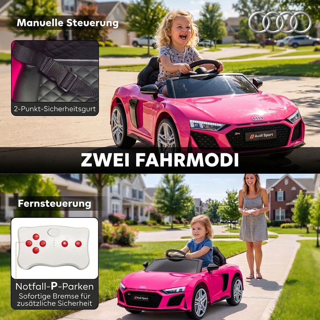Elbil til børn Audi R8 12V fjernbetjening til børnebil lyserød
