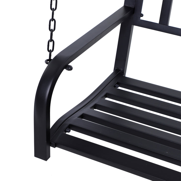 Hængebænk, 2-personers havegynge, gyngebænk, Hollywood-gynge, hængebænk med kæder, metal, sort, 127 x 60 x 53 cm