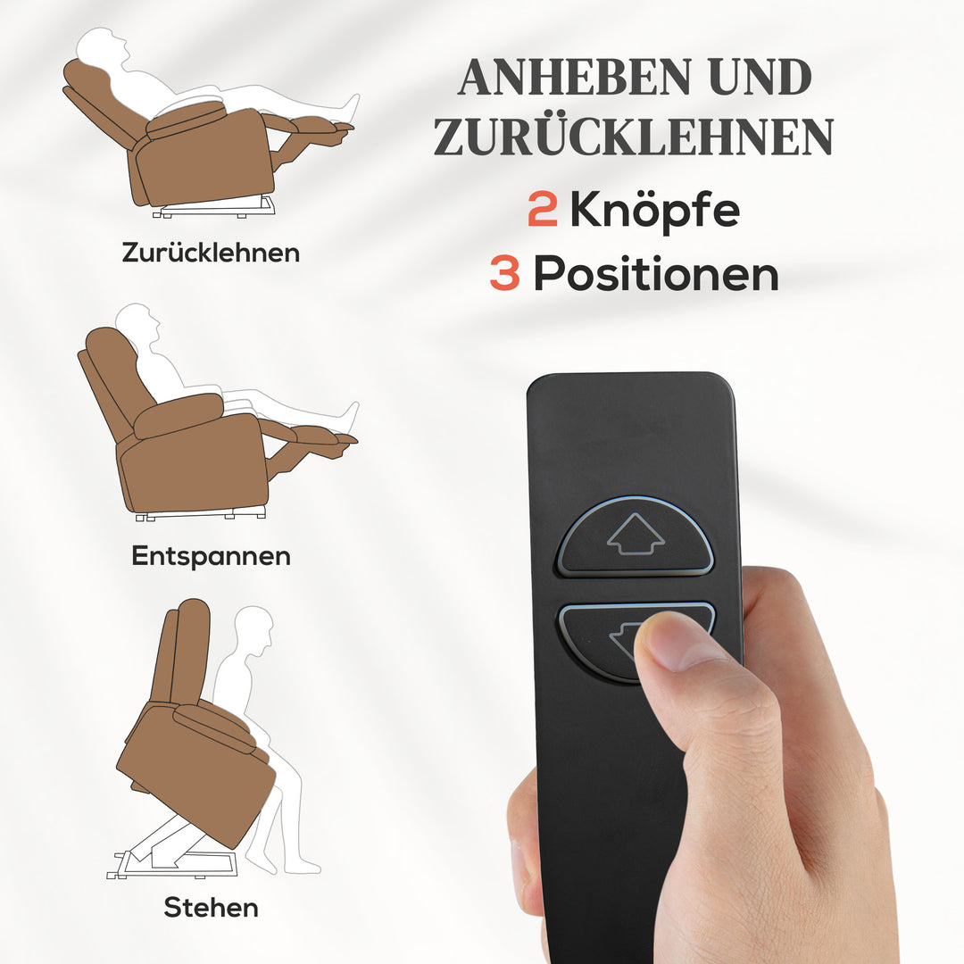 Elektrisk lænestol med løftehjælp, 90x75x100cm, brun