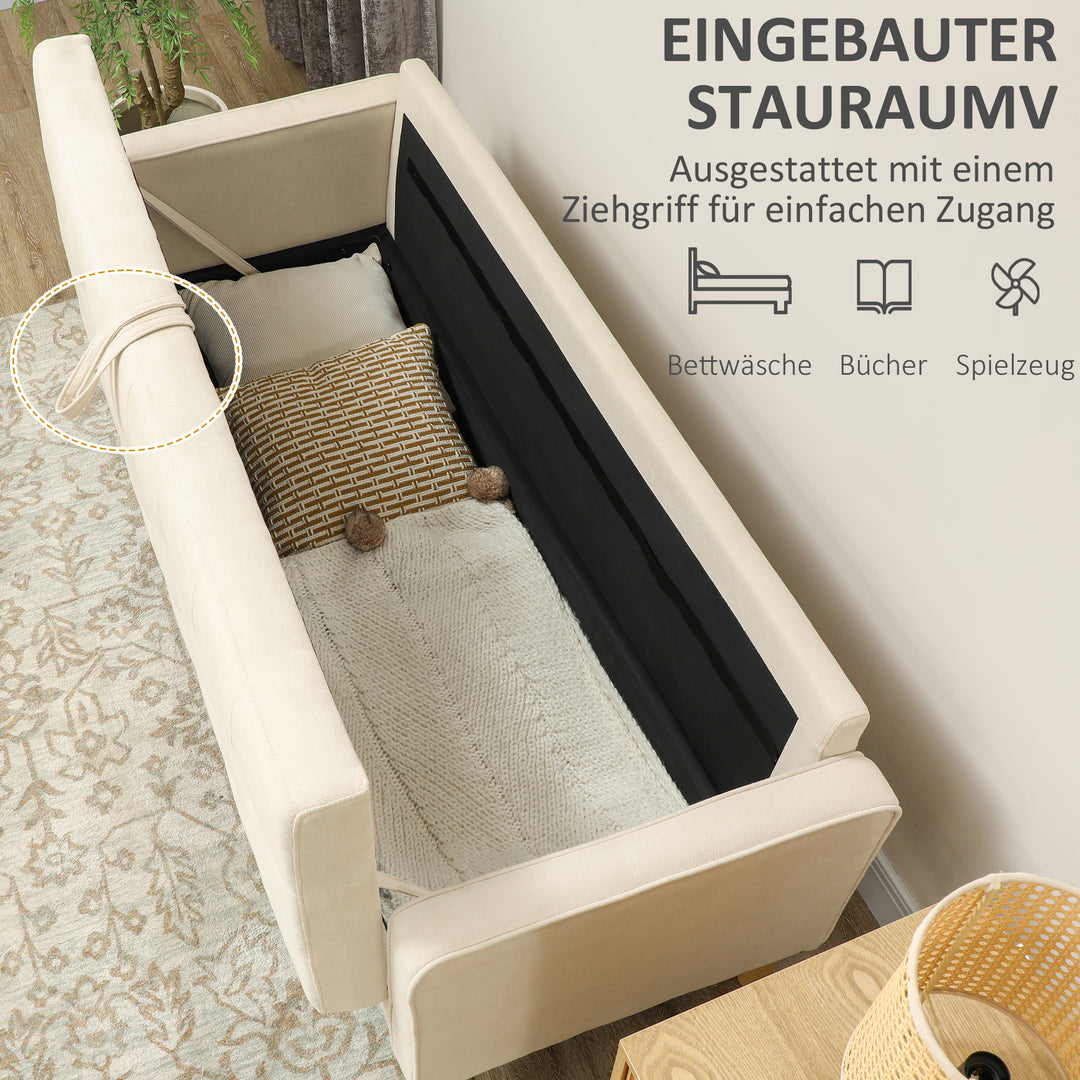 3-Personers sofa med opbevaringsplads, knapsyninger, polstret sofa, 166,5 x 62 x 82 cm, cremehvid