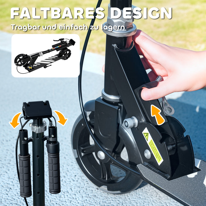 Børnescooter, dobbeltbremser, metalstel, fodstøtte, foldbar, 3-8 år, sort