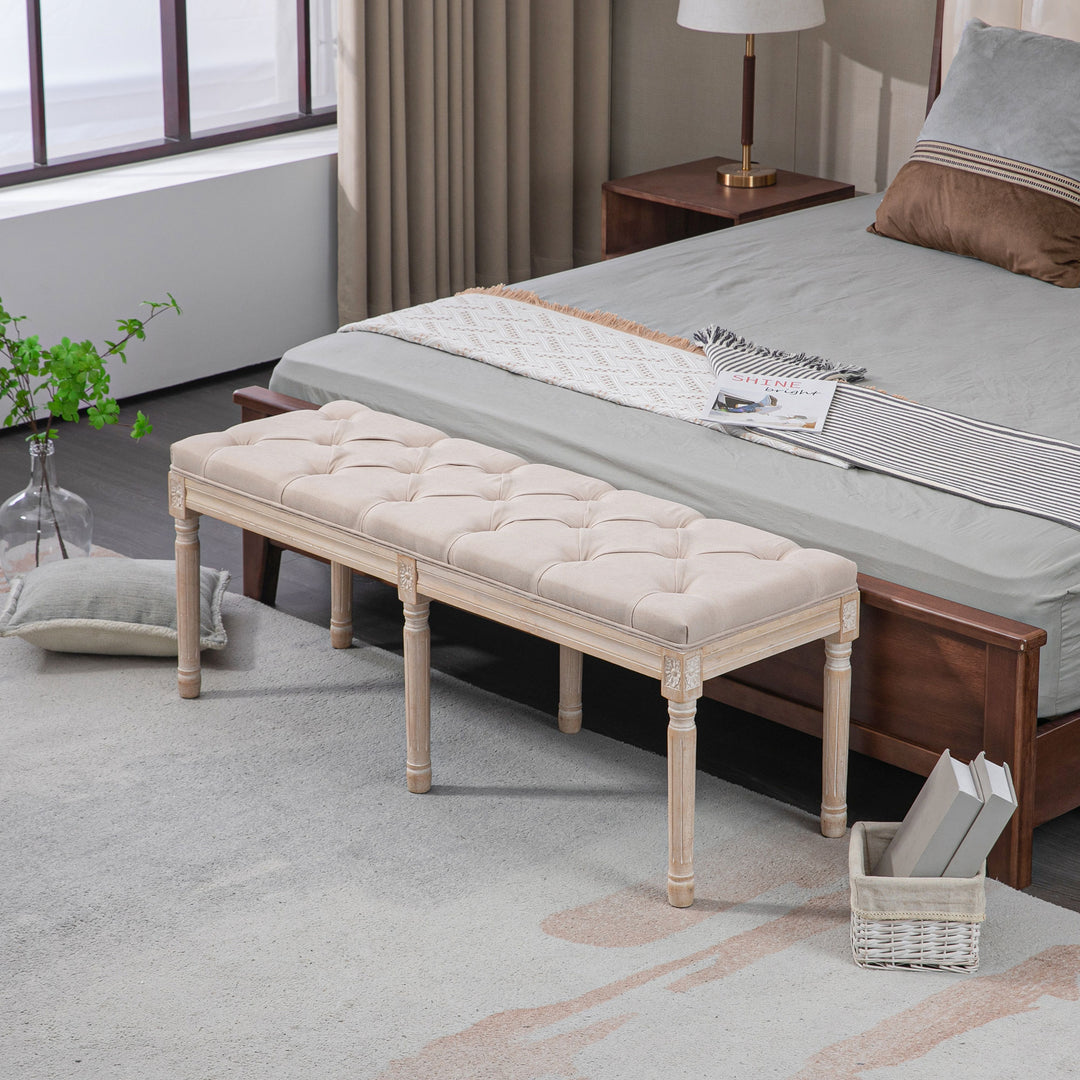 Bænk vintage design vintage bænk, knapsyninger, drejede ben, shabby chic, creme + hvid