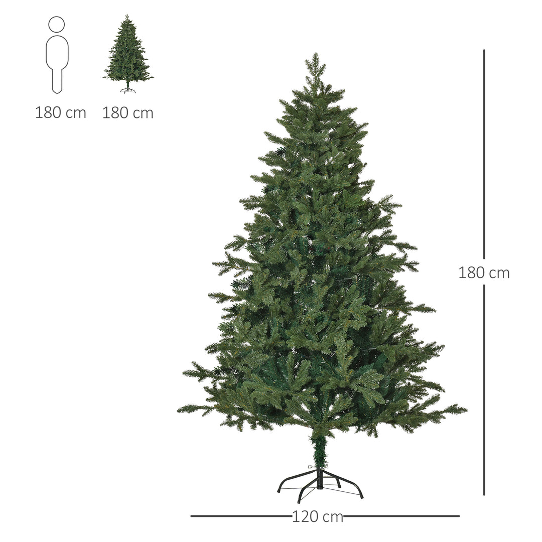 Kunstigt juletræ 180 cm, kunstigt grantræ med 748 spidser, 3 forskellige bladformer, flammehæmmende, med metalfod til indendørs brug