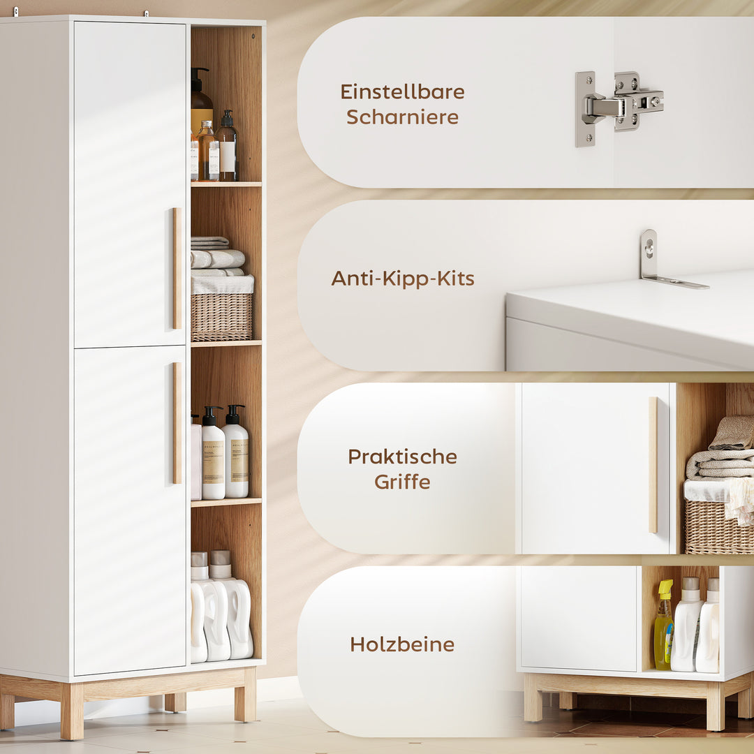 176 cm høj reol, 4 åbne hylder, 2 skabe, fritstående reol, MDF, hvid