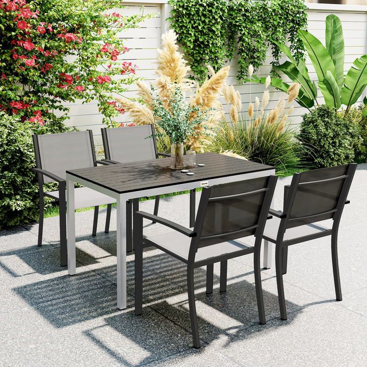 Aluminium havebord, 120x70 cm, vejrbestandigt, balkonbord med trælook, til 4-6 personer, sort