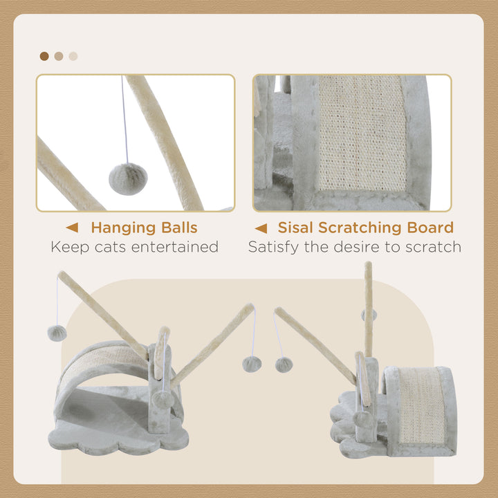 Kradsetræ 40 cm, lille kattetårn med hule, 2 legebolde, kradsemåtte, kradsetræ til katte, klatretræ, til små og store katte, lysegrå
