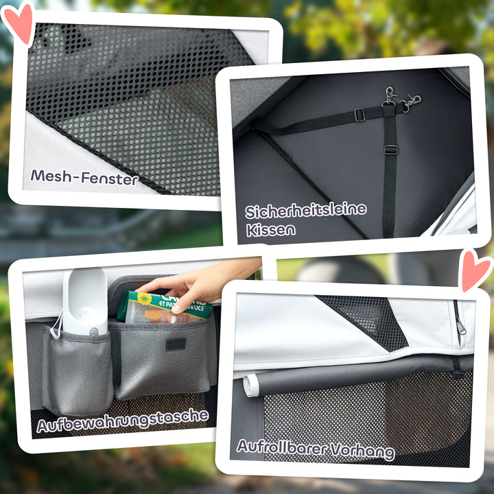 Hundeklapvogn sammenklappelig til hunde og katte op til 30 kg 110 x 65 x 102 cm mørkegrå