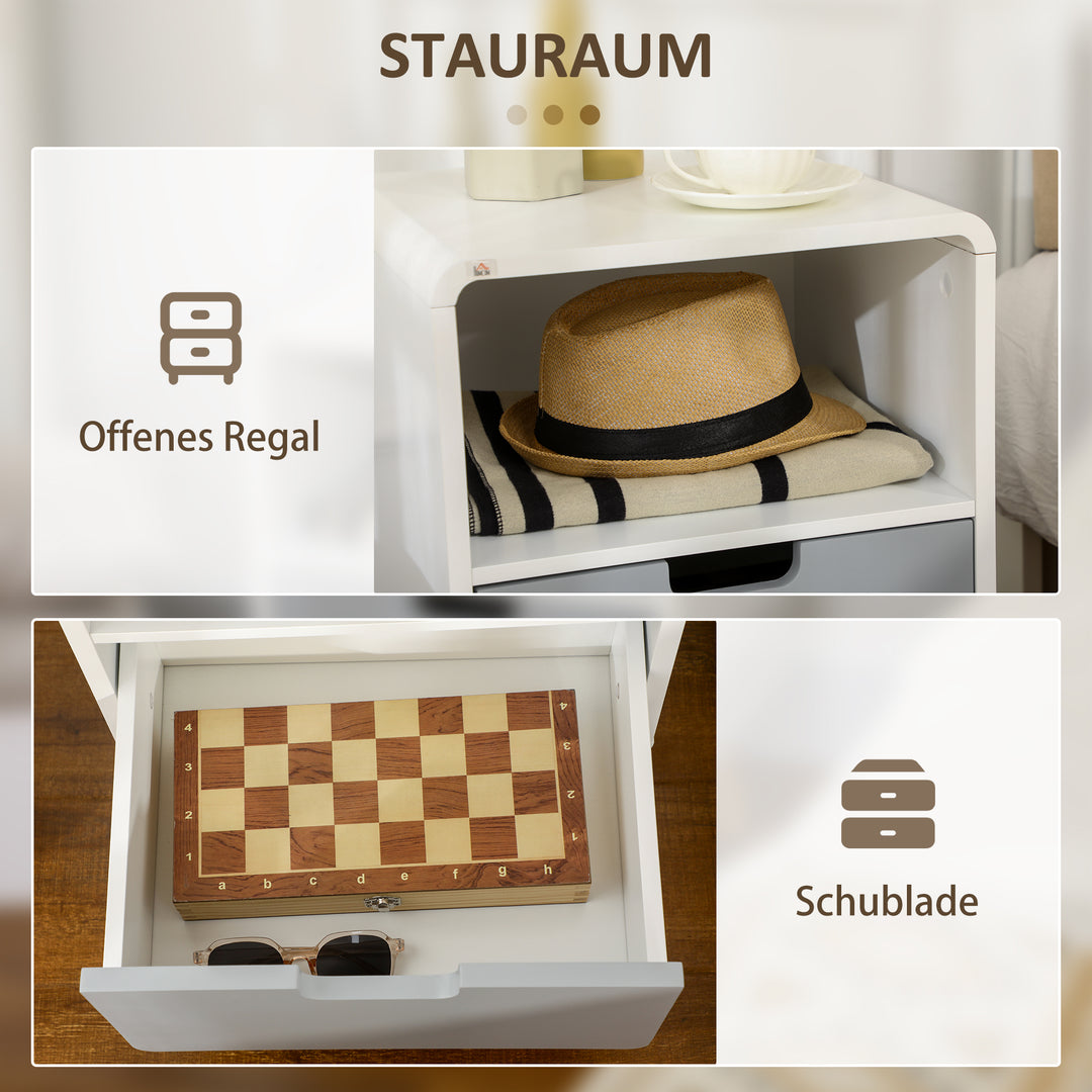 Sengebord, skandinavisk design, stor skuffe, vandtæt finish, 40 x 38 x 58 cm, hvid