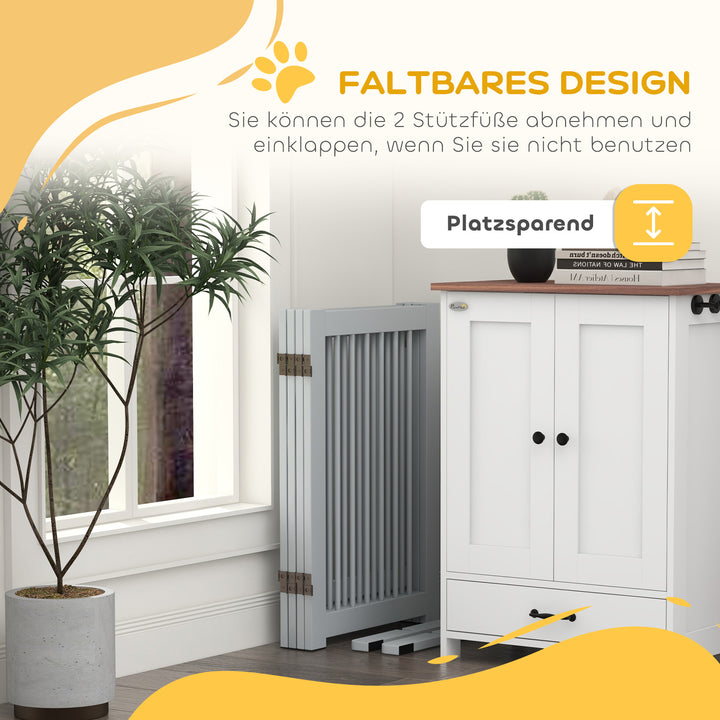 Fritstående hundegitter, 4 paneler, fleksibelt, fyrretræ, 204l x 36b x 75h cm, lysegrå