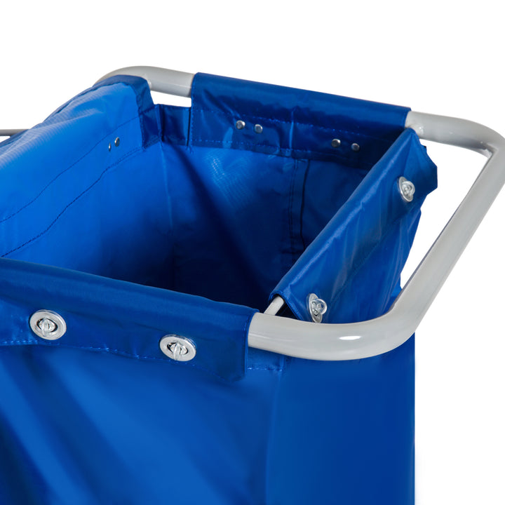 Rengøringsvogn med 2 x 18L og 2 x 6L spande, moppevogn, husholdningsvogn med moppepresse, opbevaringskurv, blå/orange, 93 x 80 x 97 cm