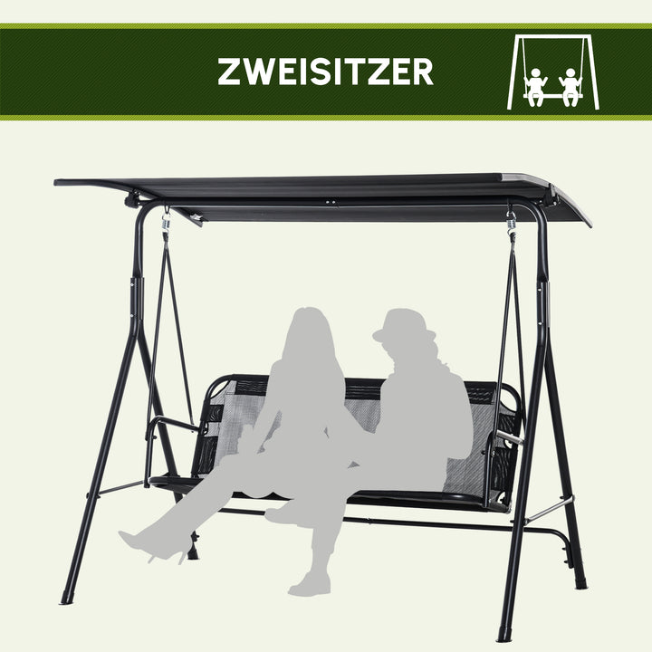 Hollywood gynge, 2-personers, justerbar solsejl, UV-bestandig, lasteevne op til 200 kg, sort