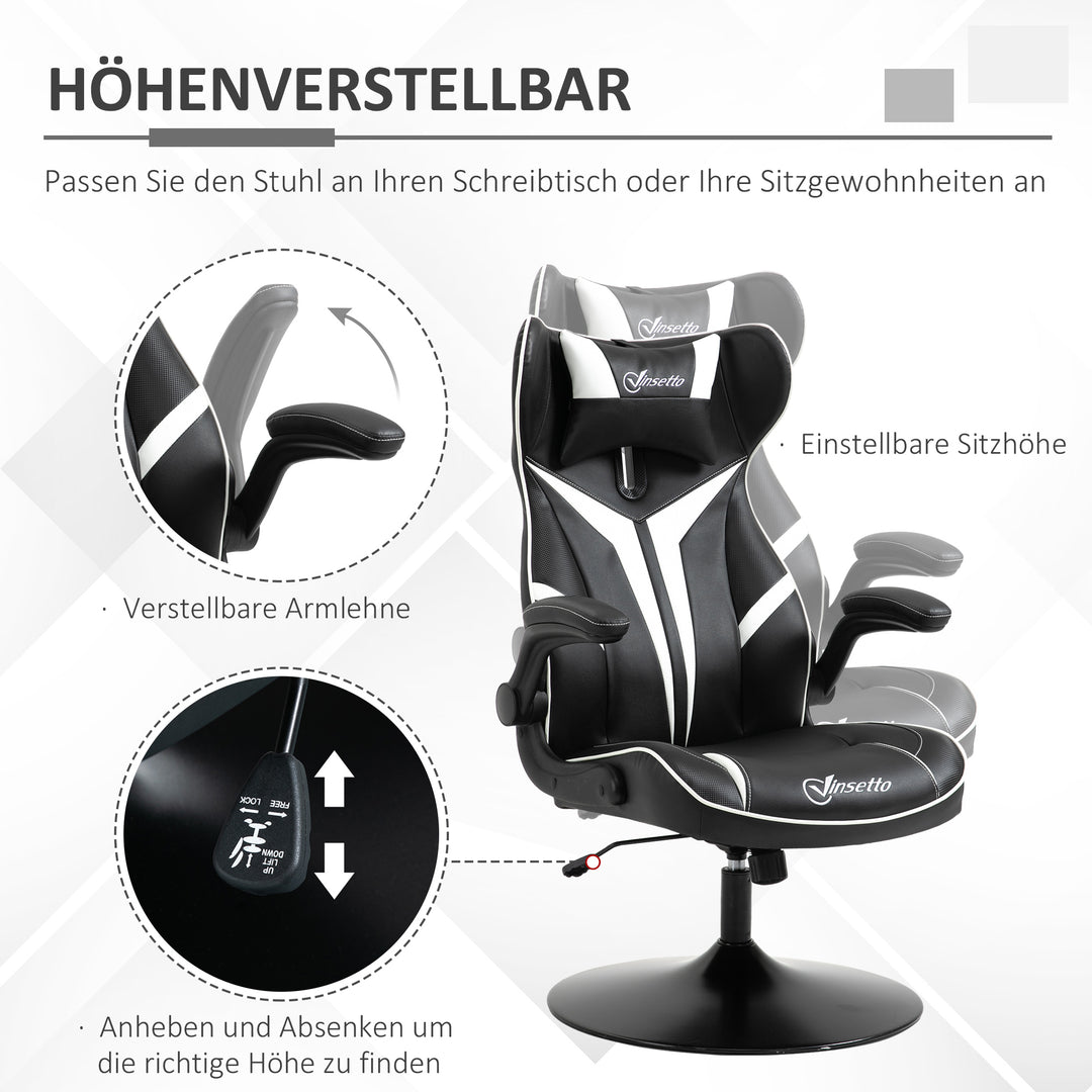 Gaming chair ergonomisk computerstol med gyngefunktion drejestol højdejusterbar stål sort+hvid 67 x 70 x 106-112 cm