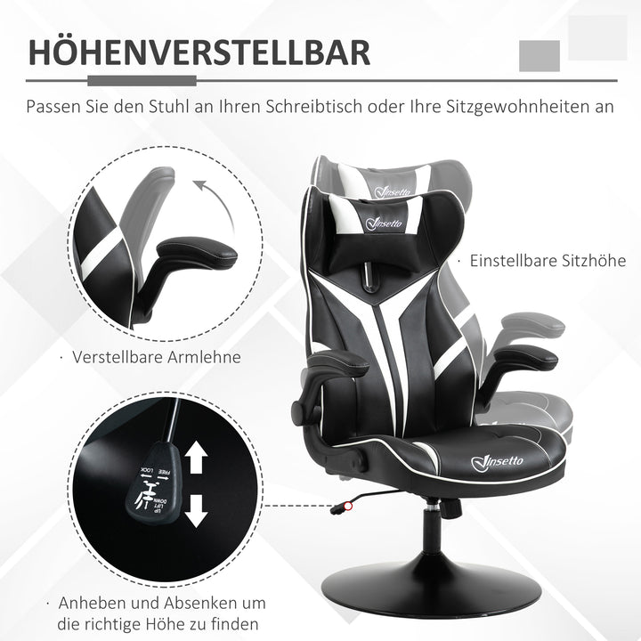 Gaming chair ergonomisk computerstol med gyngefunktion drejestol højdejusterbar stål sort+hvid 67 x 70 x 106-112 cm