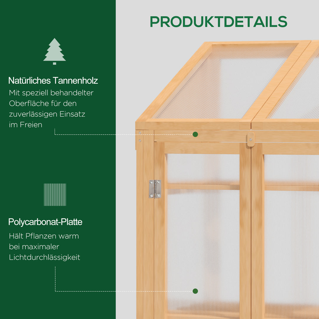 Mini drivhus, lille drivhus med træramme, vindue og dobbeltdør, 3 hylder, 70l x 50b x 120h cm, brun