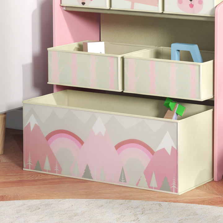 Børnegarderobe med 6 stofkasser, sødt design, 63x30x66 cm, lyserød