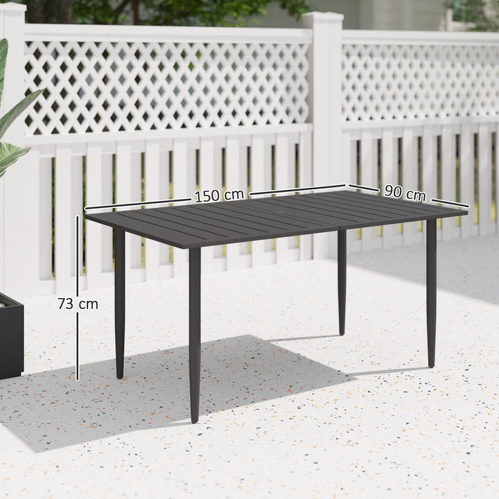 Havebord 150x90cm, vejrbestandigt balkonbord af stål, balkonbord med parasolhul, sort