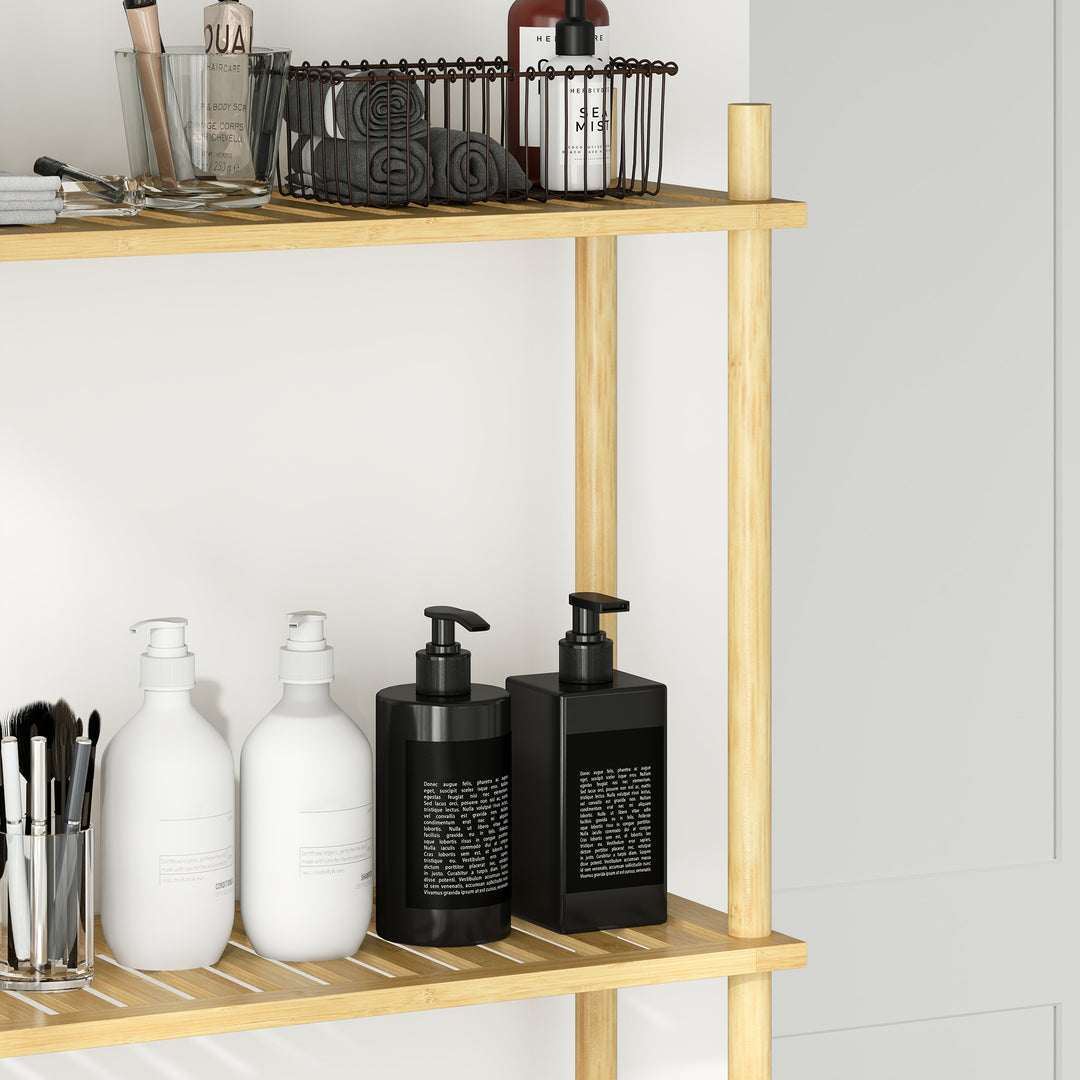 Toilethylde 3-lags badeværelseshylde, pladsbesparende naturtræ 69 x 25,5 x 181 cm