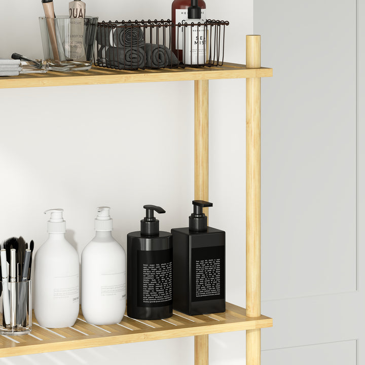 Toilethylde 3-lags badeværelseshylde, pladsbesparende naturtræ 69 x 25,5 x 181 cm