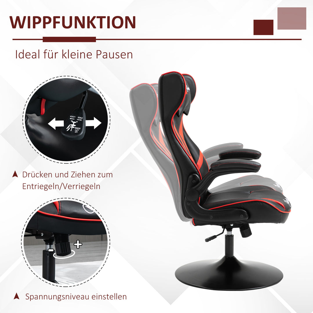 Gaming chair ergonomisk computerstol med gyngefunktion drejestol højdejusterbar stål sort+rød 67 x 70 x 106-112 cm