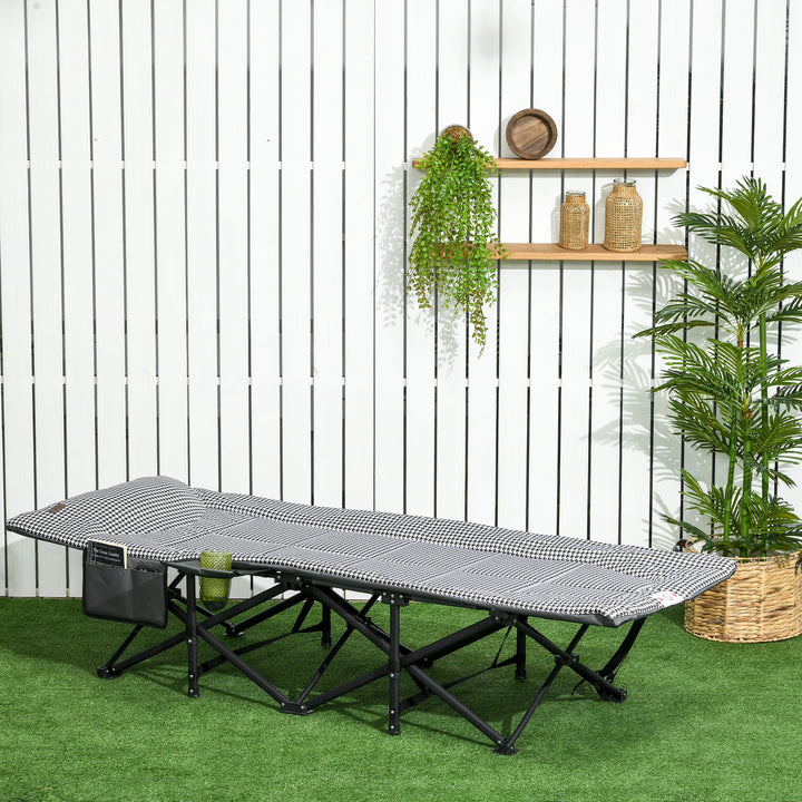 Foldbar liggestol med 1 sidelomme og 1 kopholder, 68 cm x 186 cm x 48 cm, sort og hvid