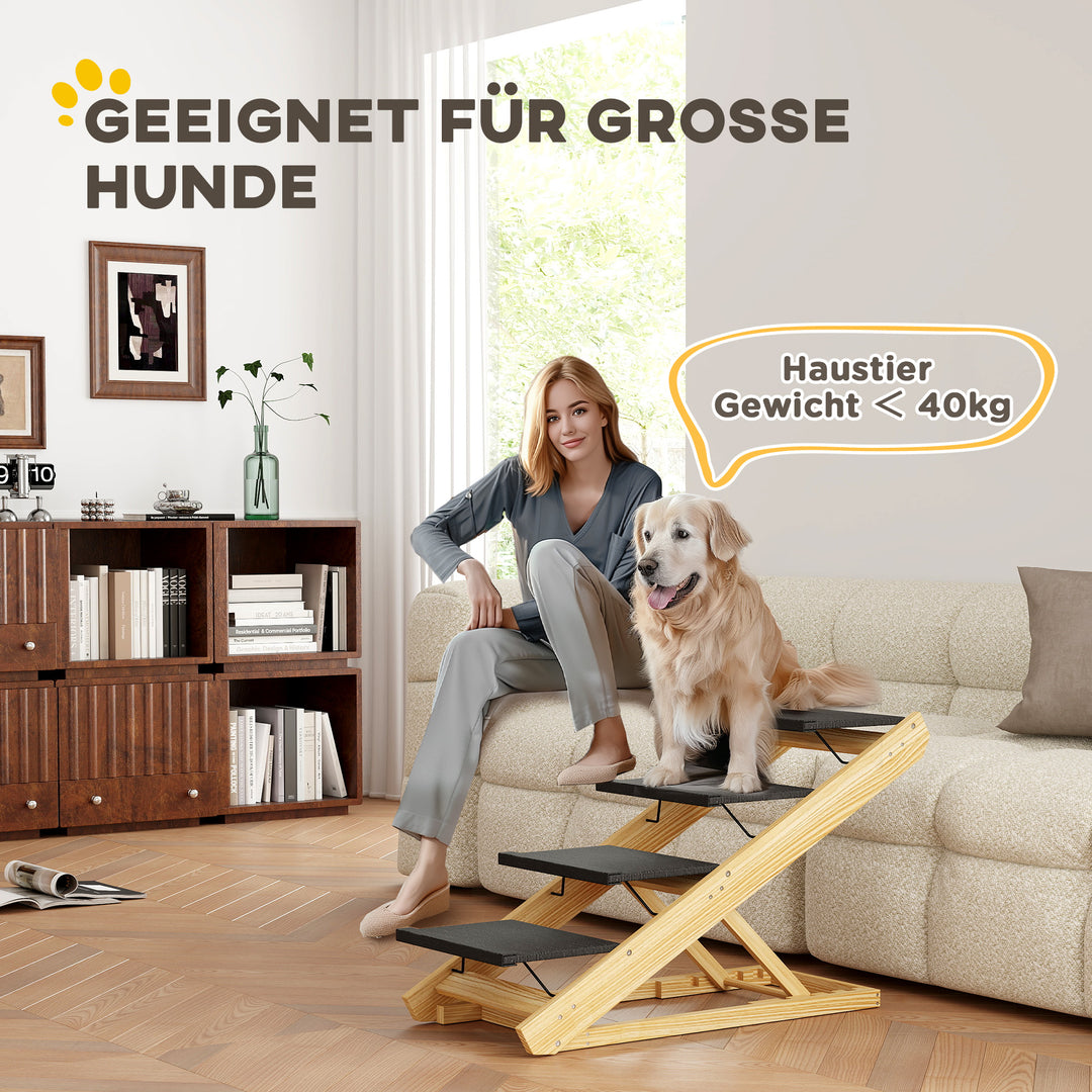 Hundetrappe, hundelarampe, højdejusterbar, skridsikker, foldbar, 83x40x62,5 cm, træ/hvid