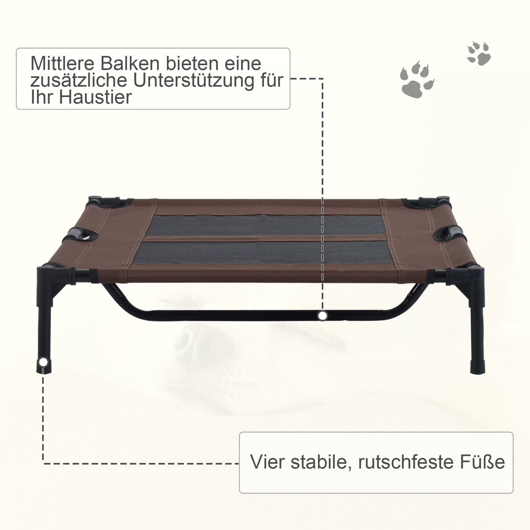 Udendørs hundeseng, kølende kæledyrsseng til store hunde, hævet hundeseng med robust metalramme, åndbart net til udendørs have, 92 x 76 x 18 cm, kaffebrun