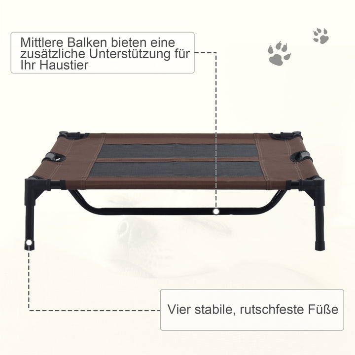 Udendørs hundeseng, kølende kæledyrsseng til store hunde, hævet hundeseng med robust metalramme, åndbart net til udendørs have, 92 x 76 x 18 cm, kaffebrun