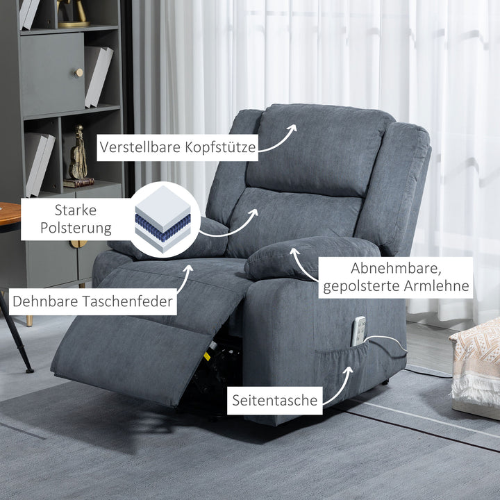 Lænestol med lænefunktion og fjernbetjening, fløjlslook, grå, 92 x 93 x 105 cm