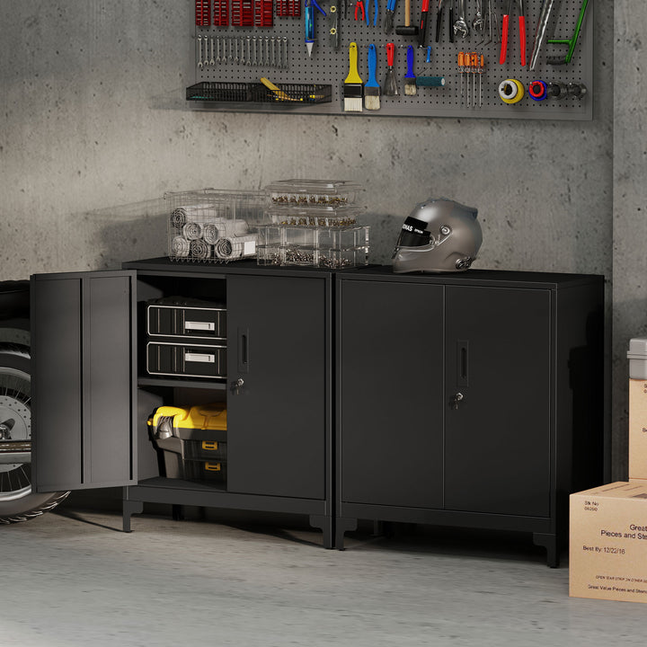 Metalkontorskab med aflåselige døre, kontorkommode, 2-lags design, sort
