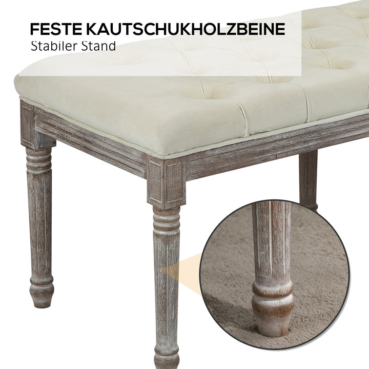 Polstret bænk vintage sengebænk med knapper velour touch gummitræ beige 142 x 47 x 51 cm