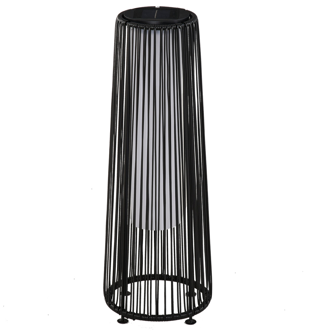 Havelampe, udendørslampe, solcelledrevet, 8 timers drift, rottinglook, sort, 21,5 x 21,5 x 61 cm