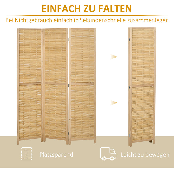 Rumdeler foldbar skillevæg privacy screen, bambus, 3-delt, 120 cm x 170 cm x 1,8 cm, naturlig
