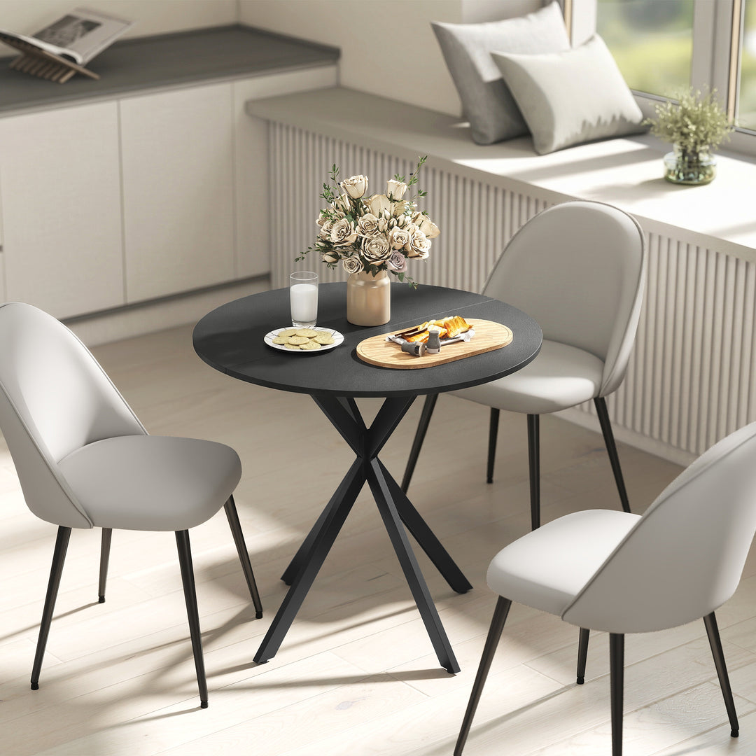 Rundt køkkenbord, 80 cm, kompakt bordplade, spånplade, metal, sort