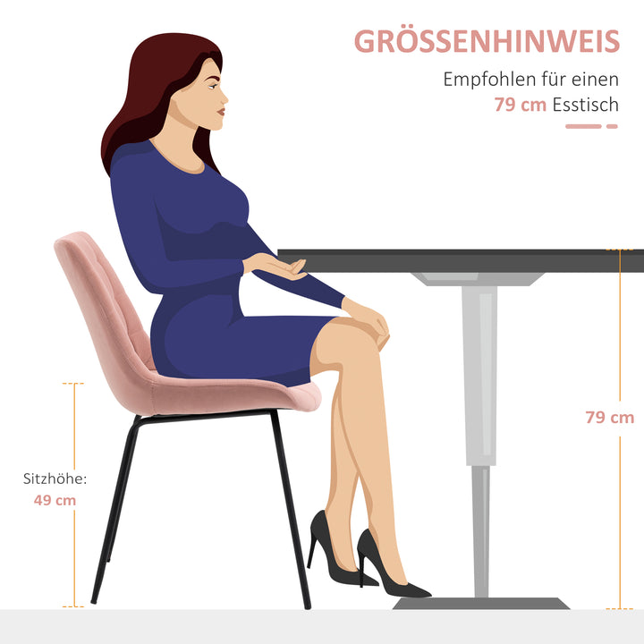 Sæt med 2 spisestuestole, accentstole, køkkenstole, retro fløjlslook, 50 cm x 61 cm x 79 cm, lyserød