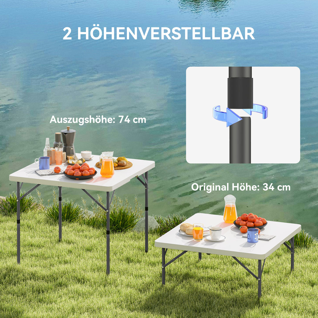 Picnicbord, foldbart campingbord, justerbart i to højder, til havefester, camping, plastik, metal, hvid