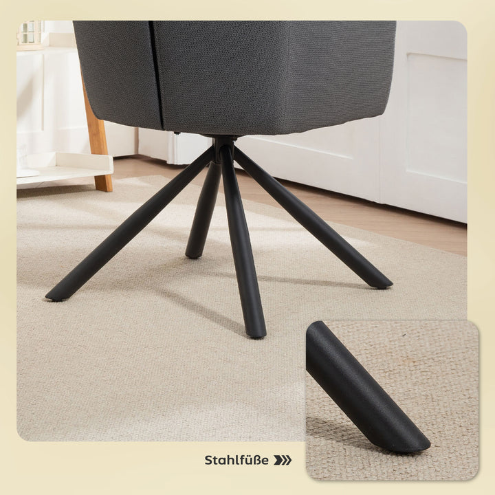 Polstret spisestol, køkkenstol med tykk polstring, armlæn, metalben, grå