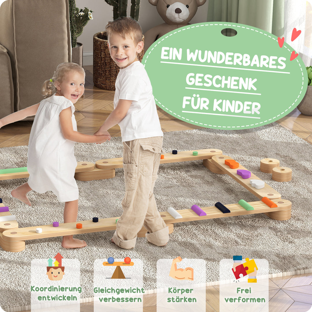 Træbalancebomsæt til børn i alderen 3-8 år, dobbeltsidede balancebrætter til legende koordination