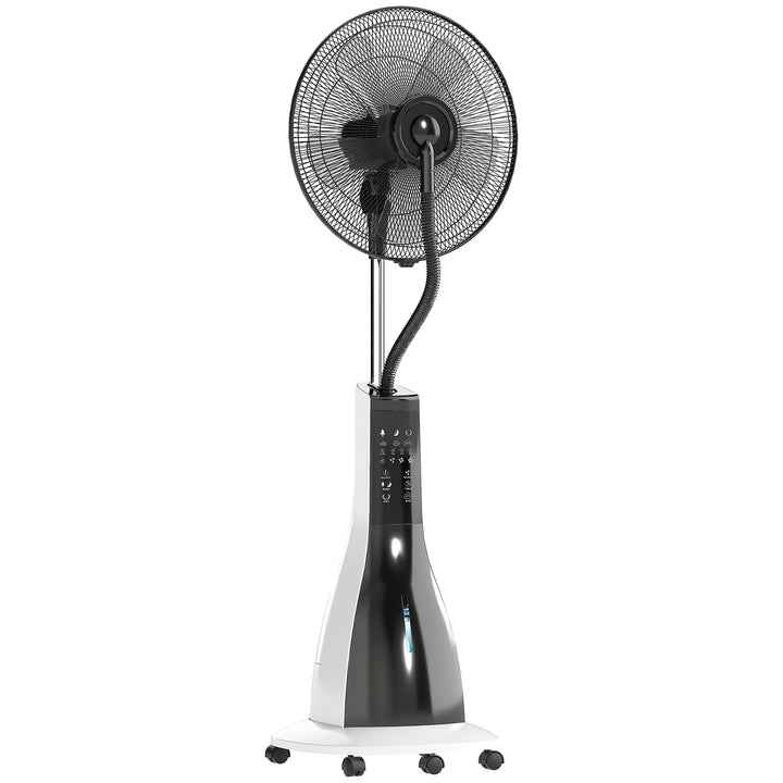 Ventilator med dugfunktion, 75 grader roterbar, 3 hastigheder, 3 tilstande, 3-liters vandtank, sort og hvid