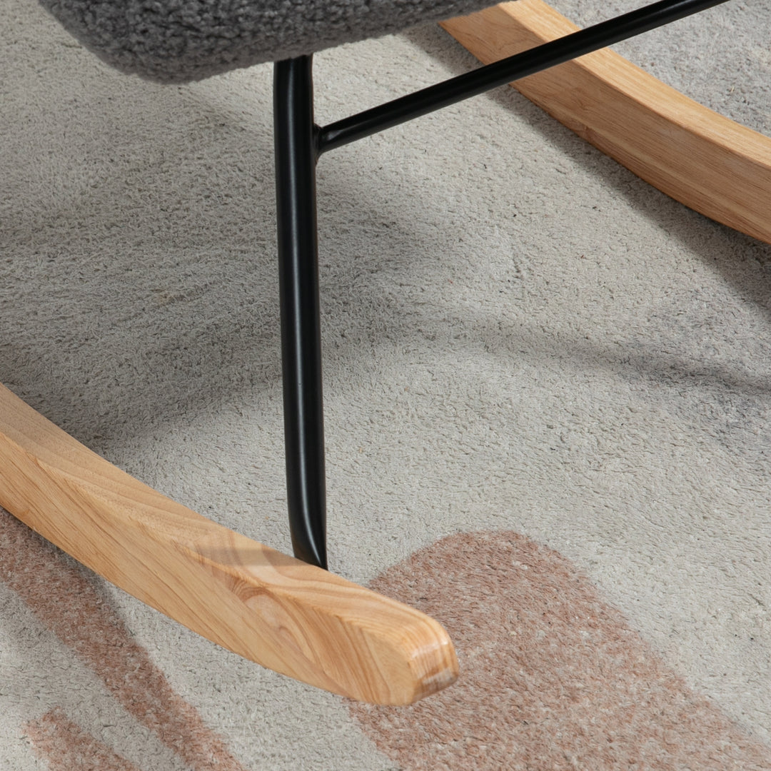 Retro gyngestol, massivt træ, lænestol, afslappende lænestol, 98 cm x 71 cm x 101 cm, mørkegrå