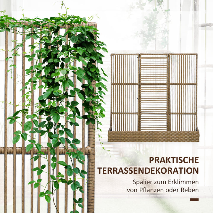 Blomsterkasse med espalier, vejrbestandig, polyrattan, 103 x 29 x 103 cm, sandfarvet